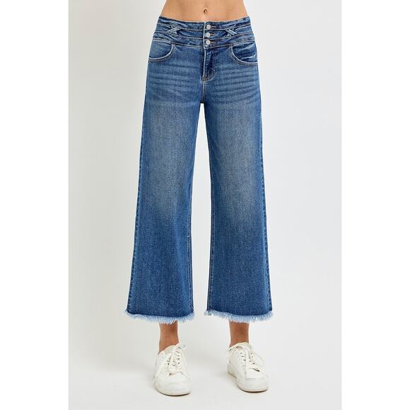 RISEN High Rise Crop Wide Leg Jeans w/Wide Band Detail - PWC21028 - Size 13/31 - Picture 1 of 6